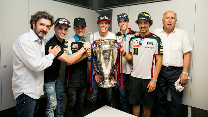 Moto GP riders with the Wembley 92 heroes