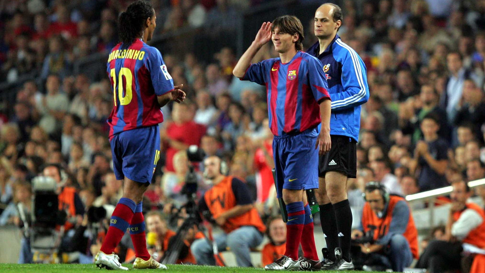 Image result for lionel messi with ronaldinho