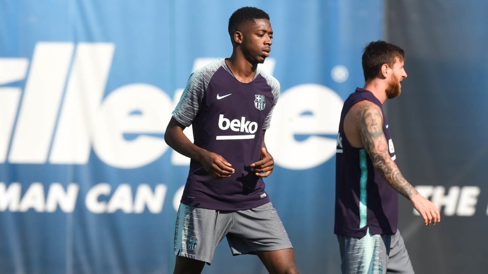 DembÃ©lÃ©, during training at the Ciutat Esportiva