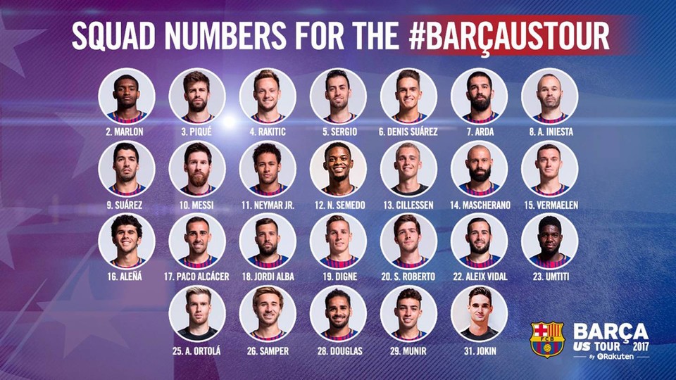 The Fc Barcelona Shirt Numbers For The Tour Of The Usa