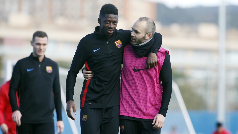 Iniesta y Dembélé, en una sesión (Foto: FCB).