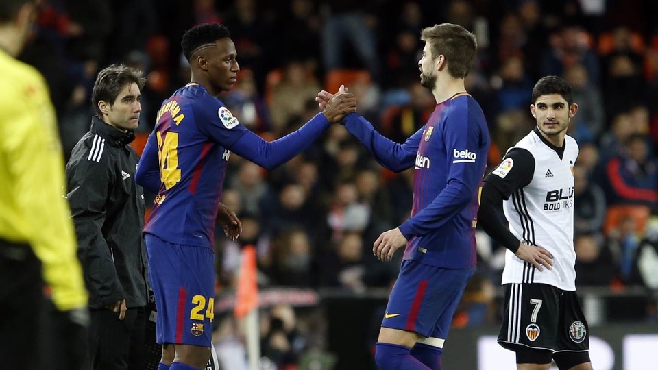 Yerry Mina Came On For Gerard Pique With Six Minutes Left To Play Miguel Ruiz Fcb Yerry Mina Came On For Gerard Pique With Six Minutes Left To Play Miguel Ruiz Fcb